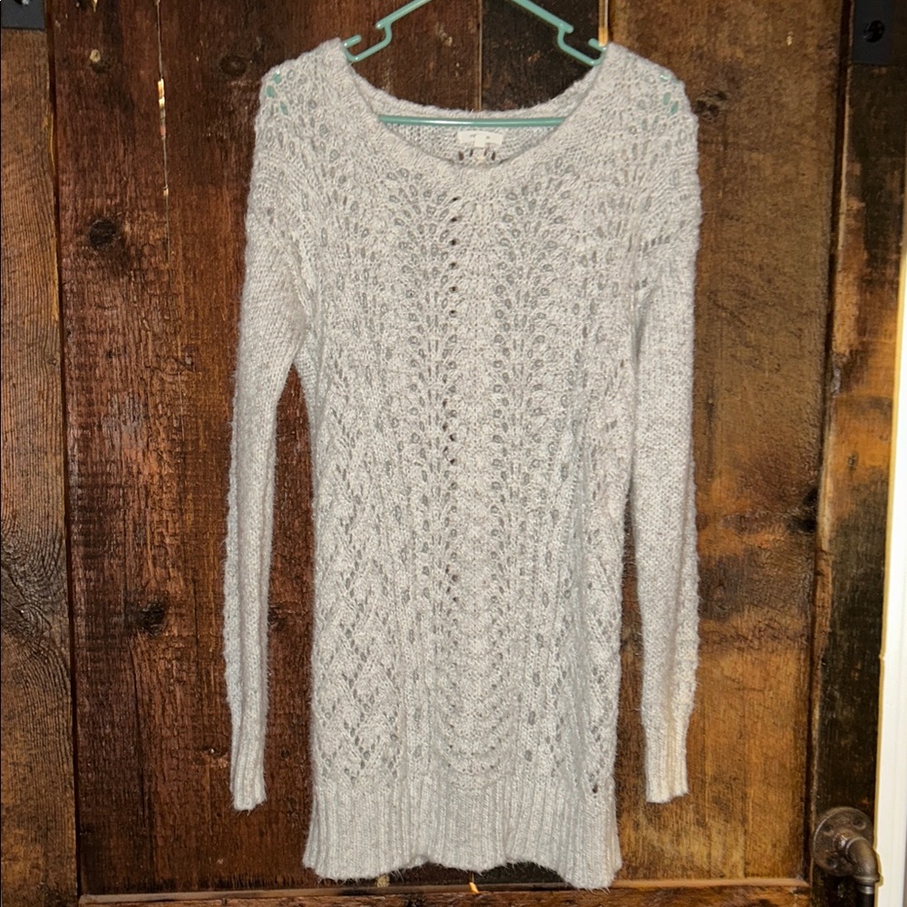 Maurices Light Gray Openwork Crewneck Sweater